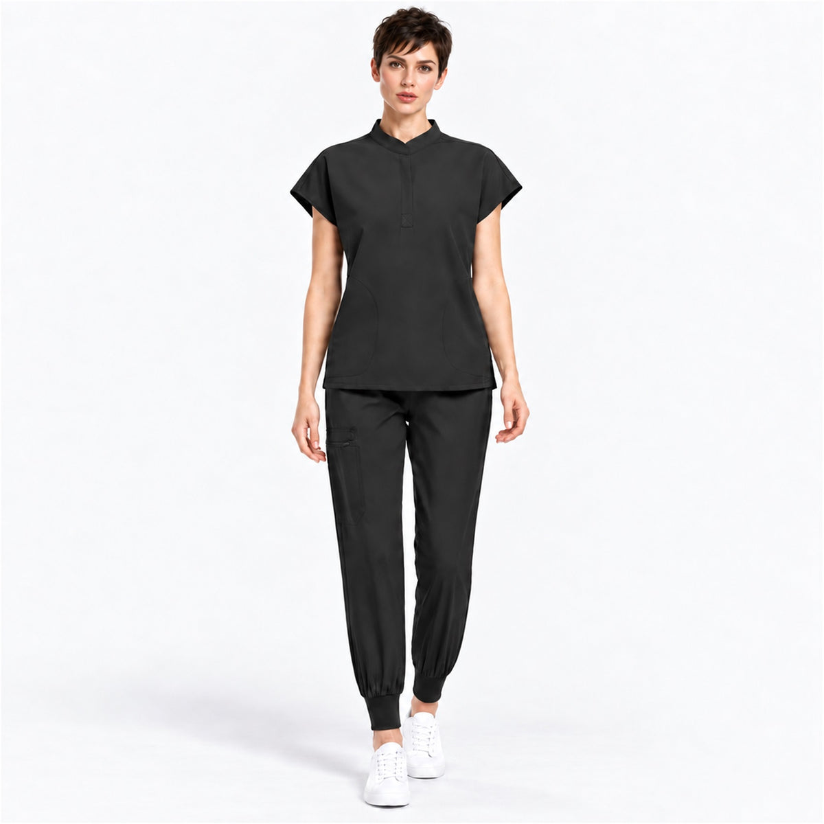 Women's Stand Collar Scrub Set with Jogger Pants | G&P