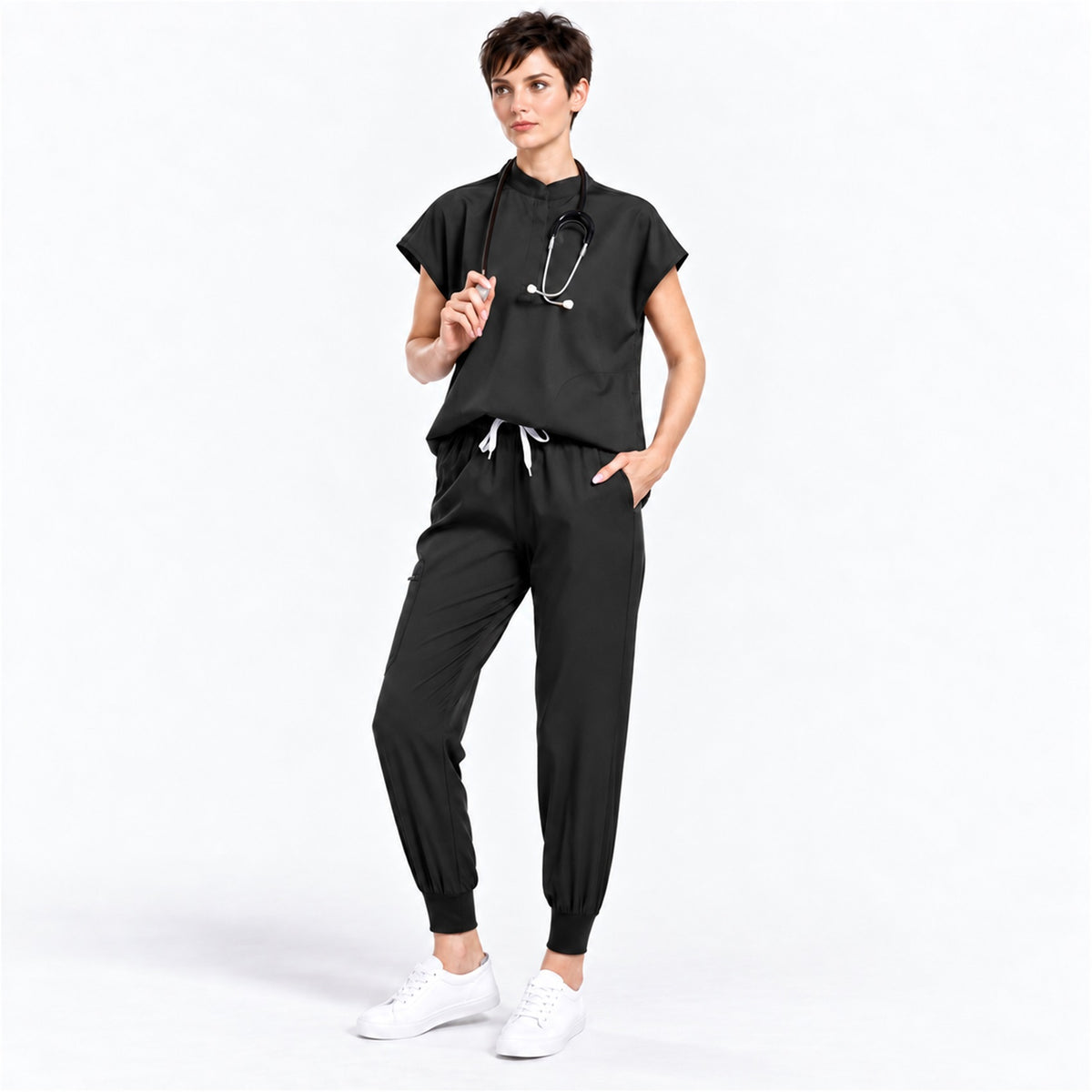 Women's Stand Collar Scrub Set with Jogger Pants | G&P