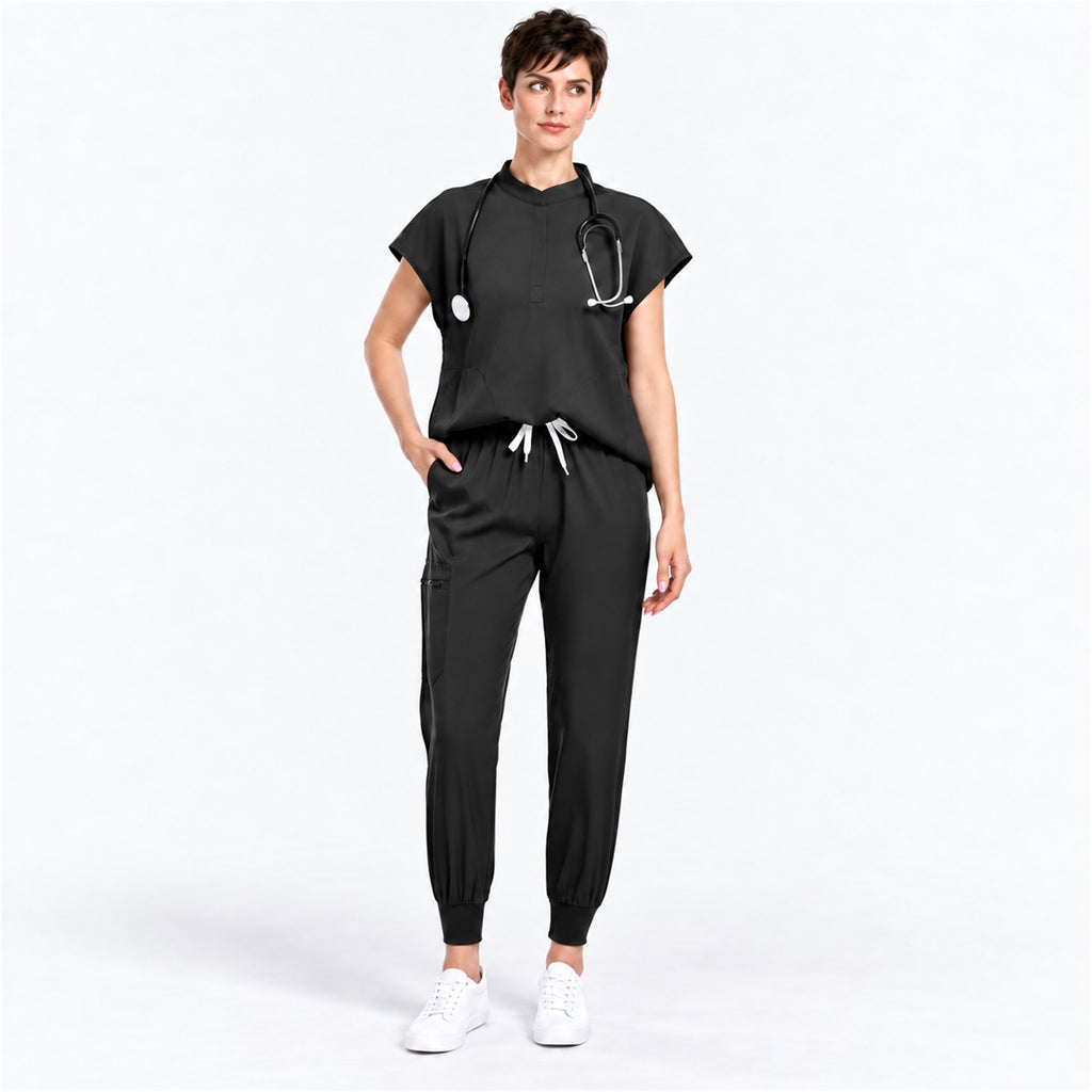 Women's Stand Collar Scrub Set with Jogger Pants | G&P