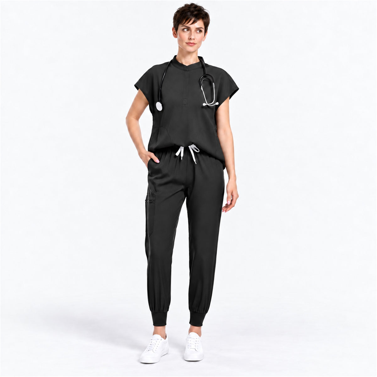 Women's Stand Collar Scrub Set with Jogger Pants | G&P