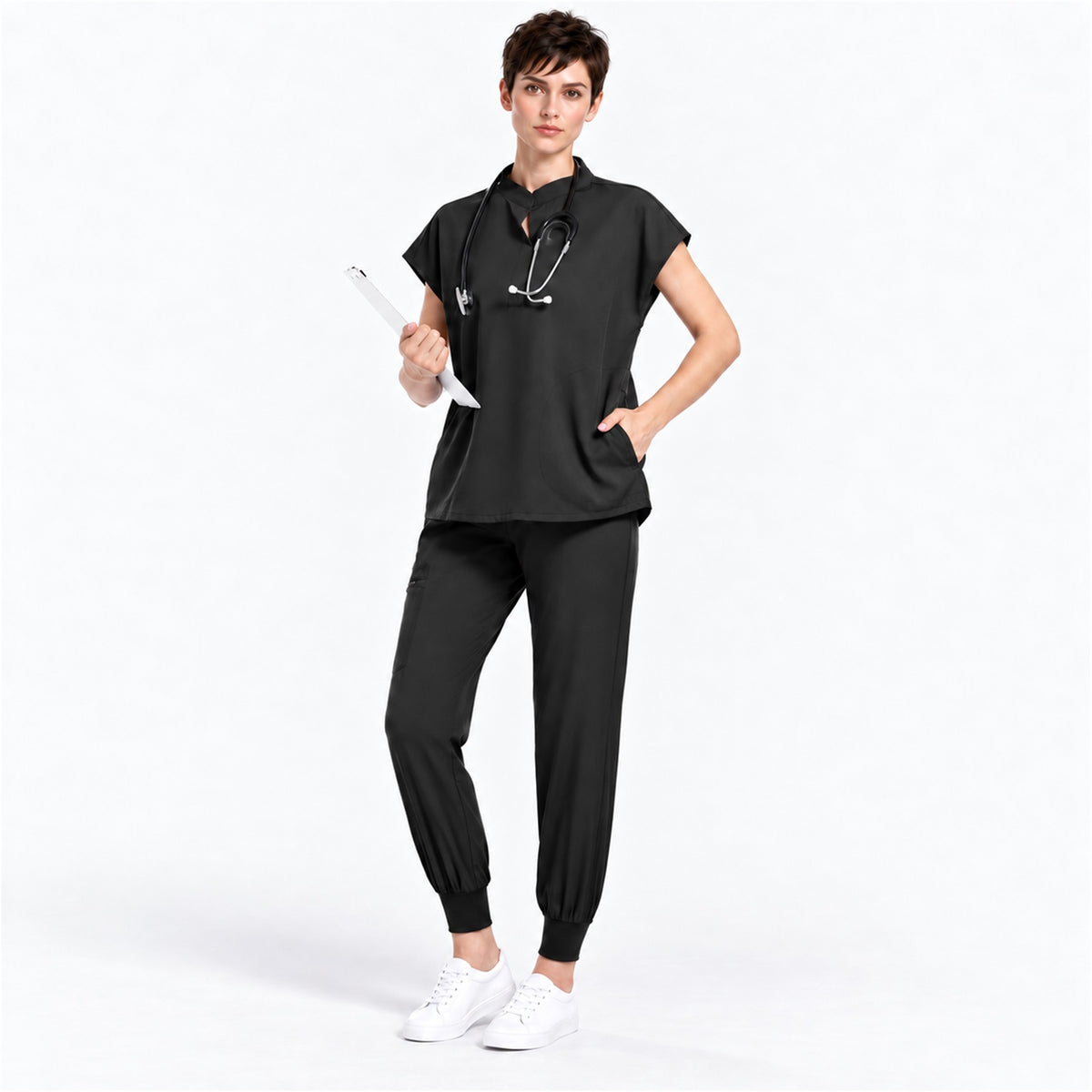 Women's Stand Collar Scrub Set with Jogger Pants | G&P