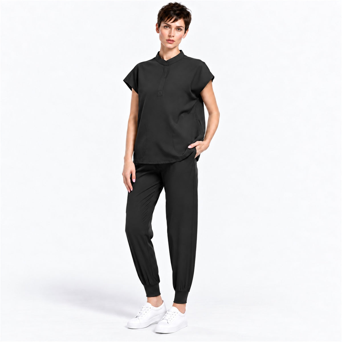 Women's Stand Collar Scrub Set with Jogger Pants | G&P