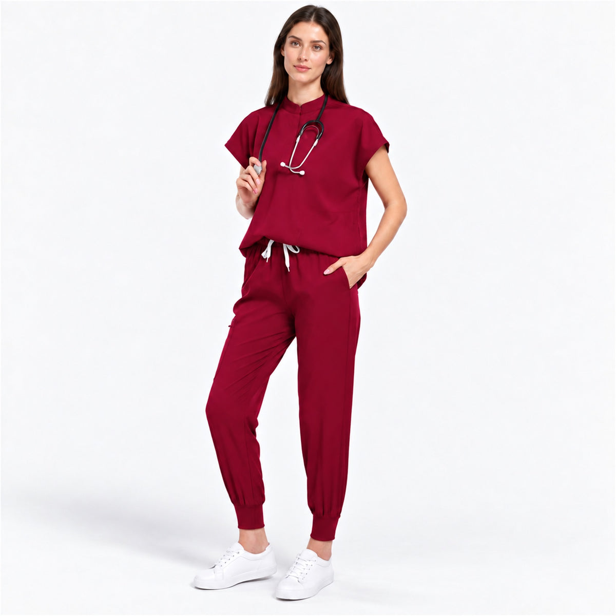 Women's Stand Collar Scrub Set with Jogger Pants | G&P