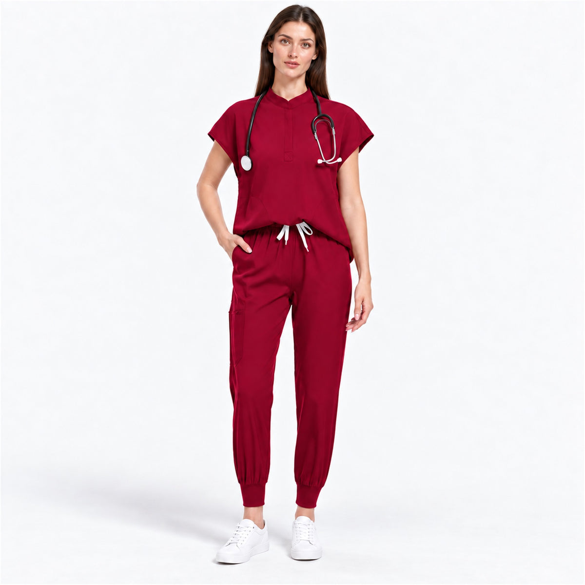 Women's Stand Collar Scrub Set with Jogger Pants | G&P