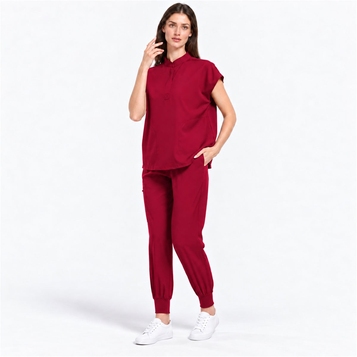 Women's Stand Collar Scrub Set with Jogger Pants | G&P