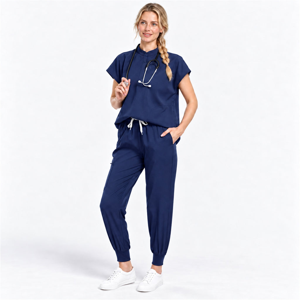 Women's Stand Collar Scrub Set with Jogger Pants | G&P