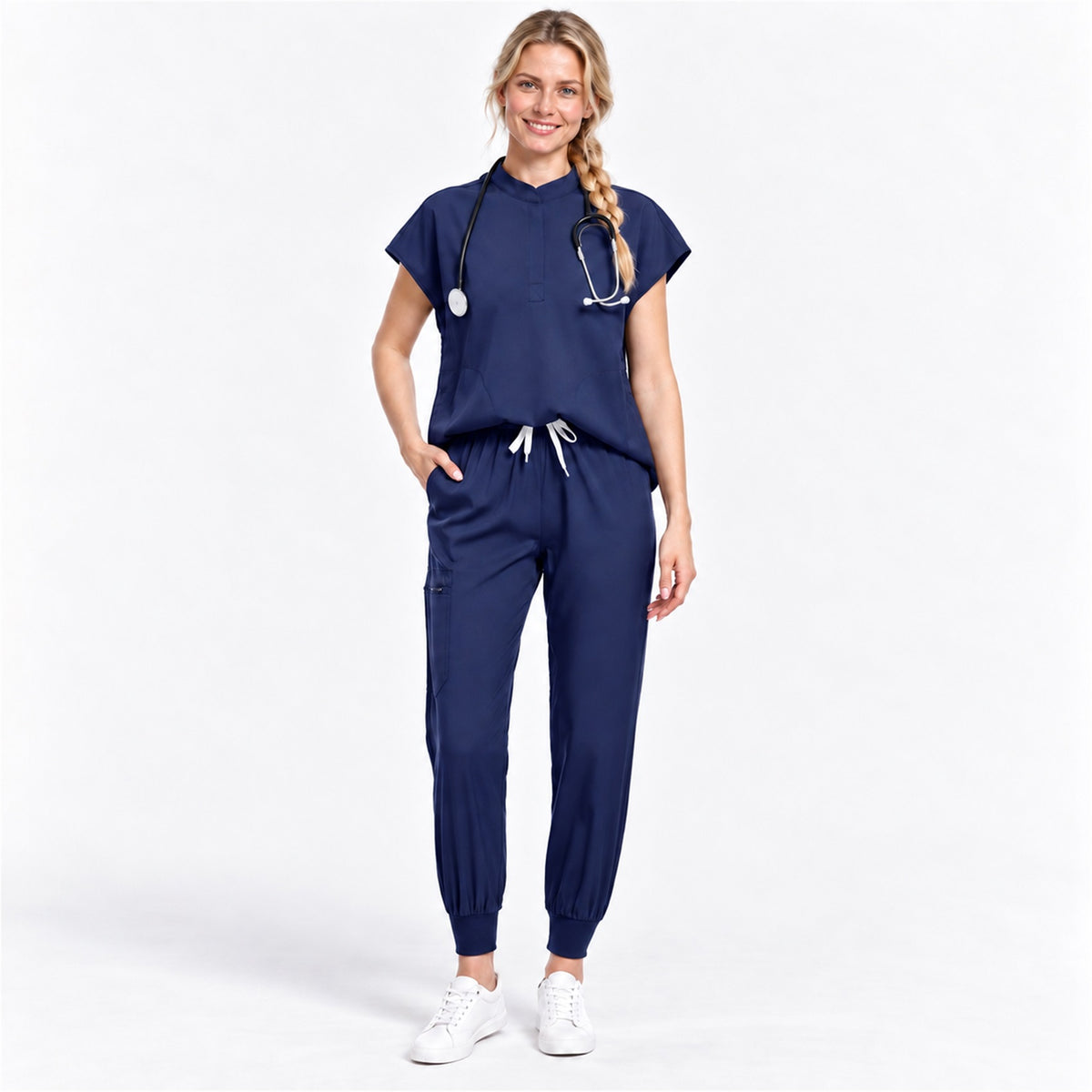 Women's Stand Collar Scrub Set with Jogger Pants | G&P