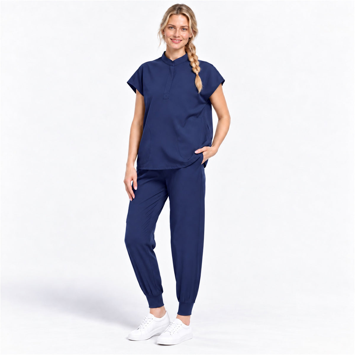 Women's Stand Collar Scrub Set with Jogger Pants | G&P