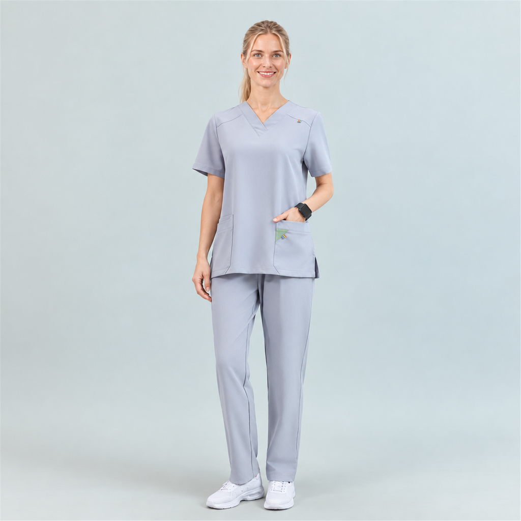 Women’s V-Neck Stretch Scrub Top with Contrast Pocket Detail | G&P