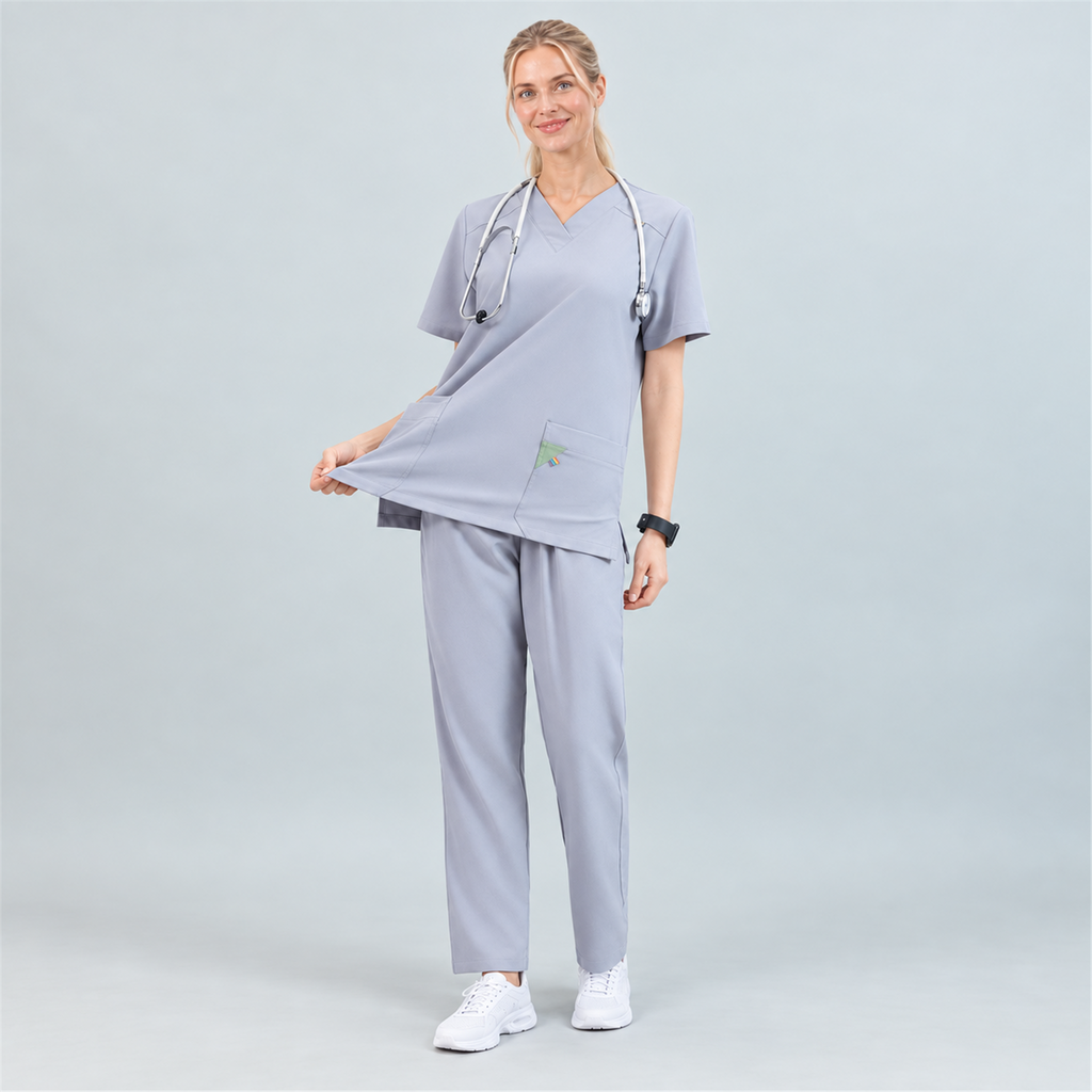 Women’s V-Neck Stretch Scrub Top with Contrast Pocket Detail | G&P