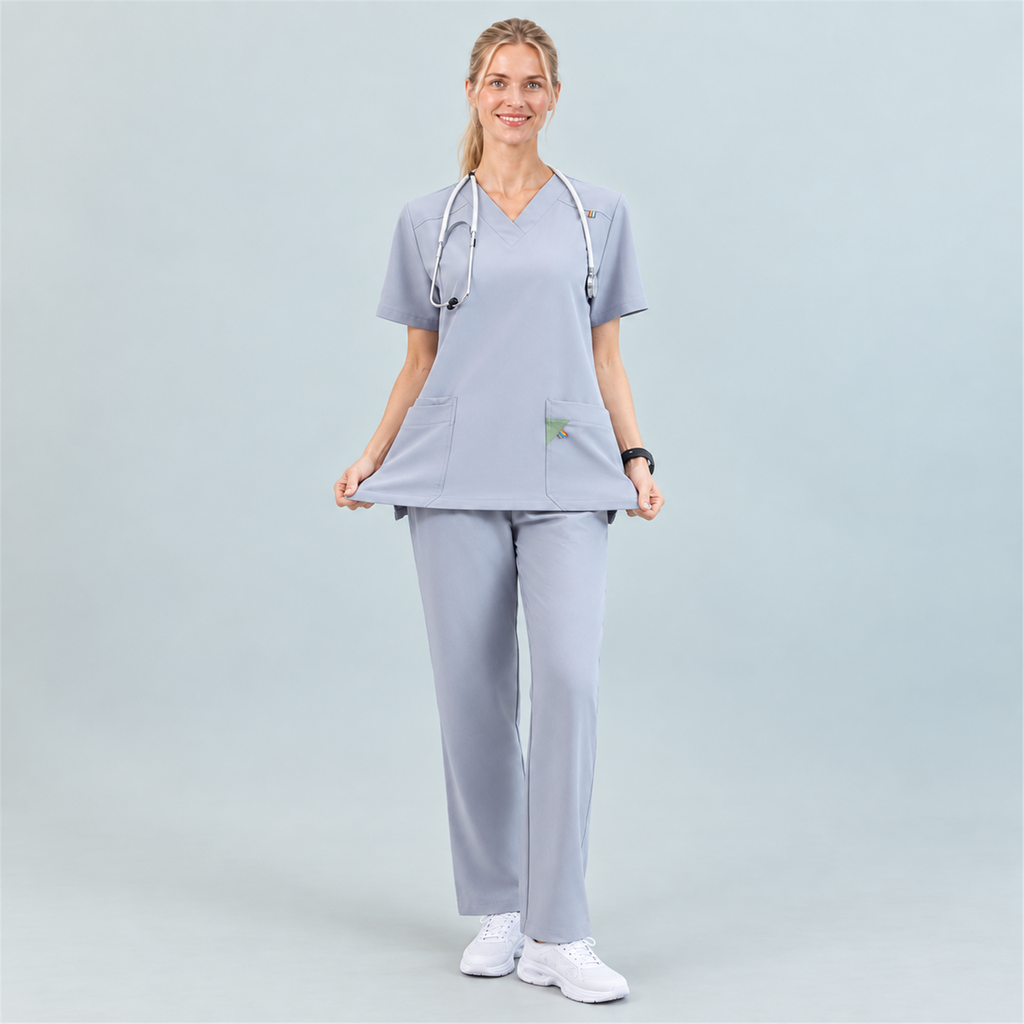 Women’s V-Neck Stretch Scrub Top with Contrast Pocket Detail | G&P