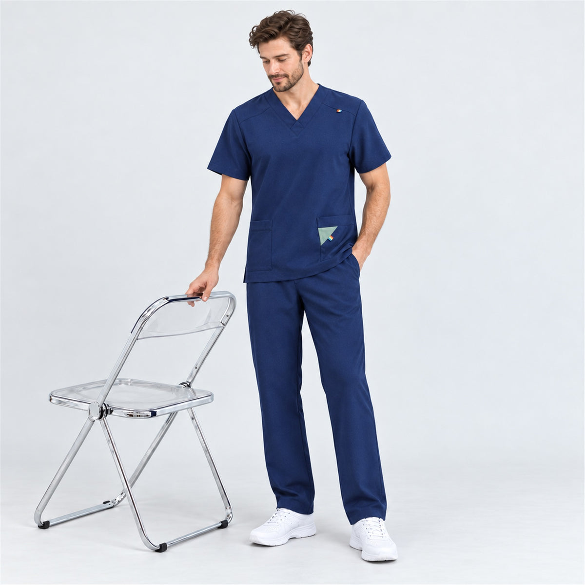 Men's V-Neck Scrub Set with Contrast Pocket Detail | G&P