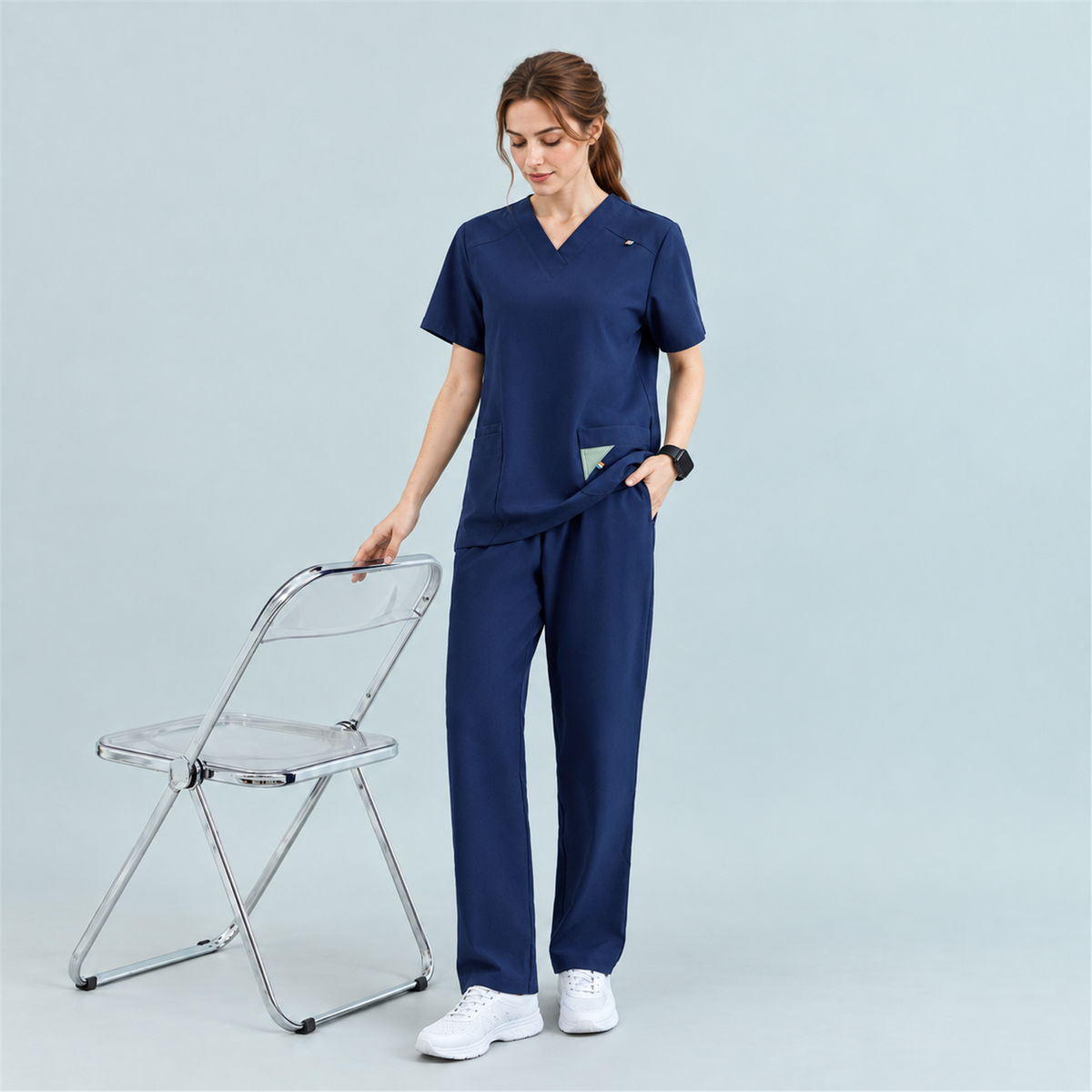 Women’s V-Neck Stretch Scrub Top with Contrast Pocket Detail | G&P