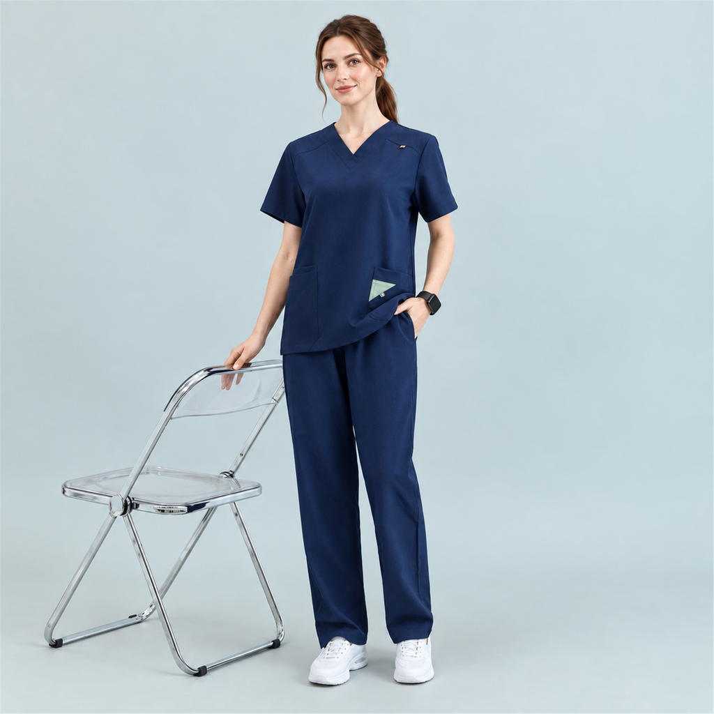 Women’s V-Neck Stretch Scrub Top with Contrast Pocket Detail | G&P