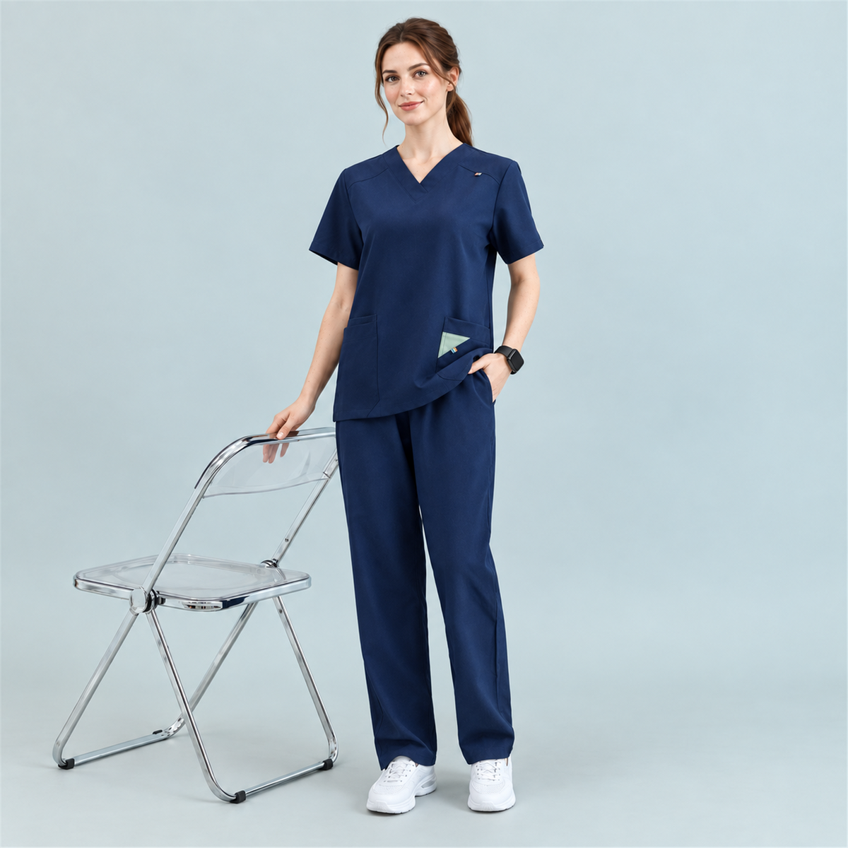 Women’s V-Neck Stretch Scrub Top with Contrast Pocket Detail | G&P