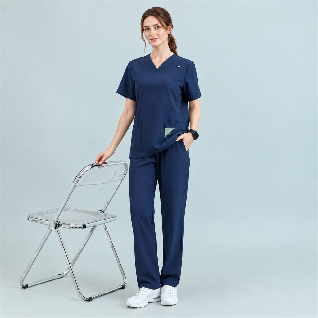 Women’s V-Neck Stretch Scrub Top with Contrast Pocket Detail | G&P