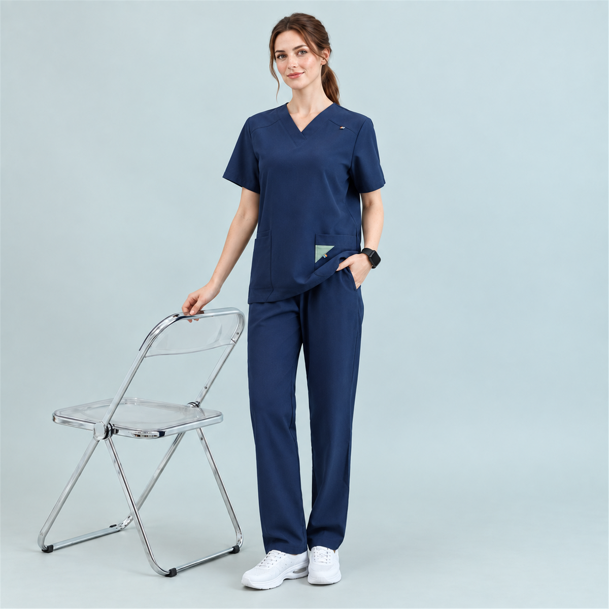 Women’s V-Neck Stretch Scrub Top with Contrast Pocket Detail | G&P