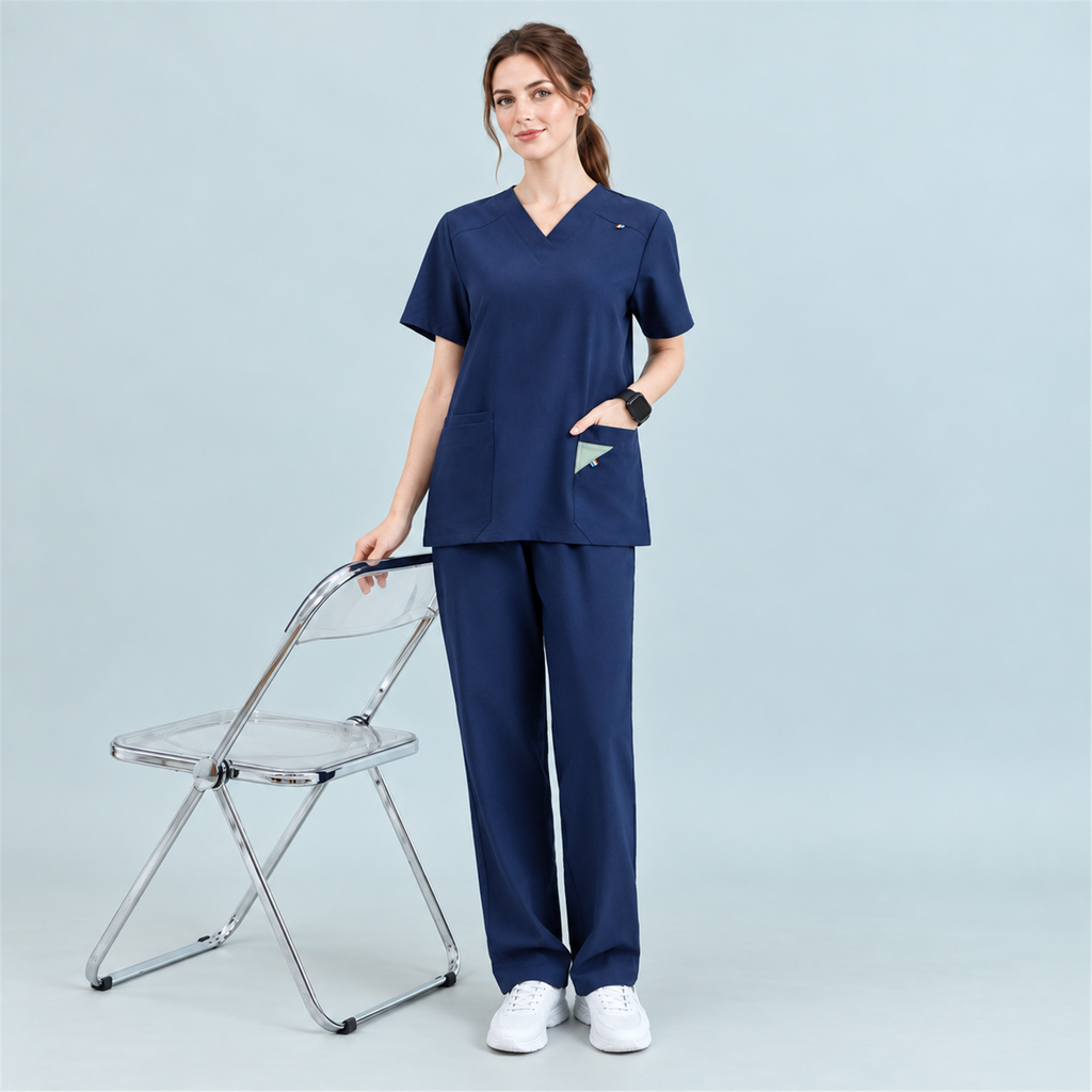 Women’s V-Neck Stretch Scrub Top with Contrast Pocket Detail | G&P