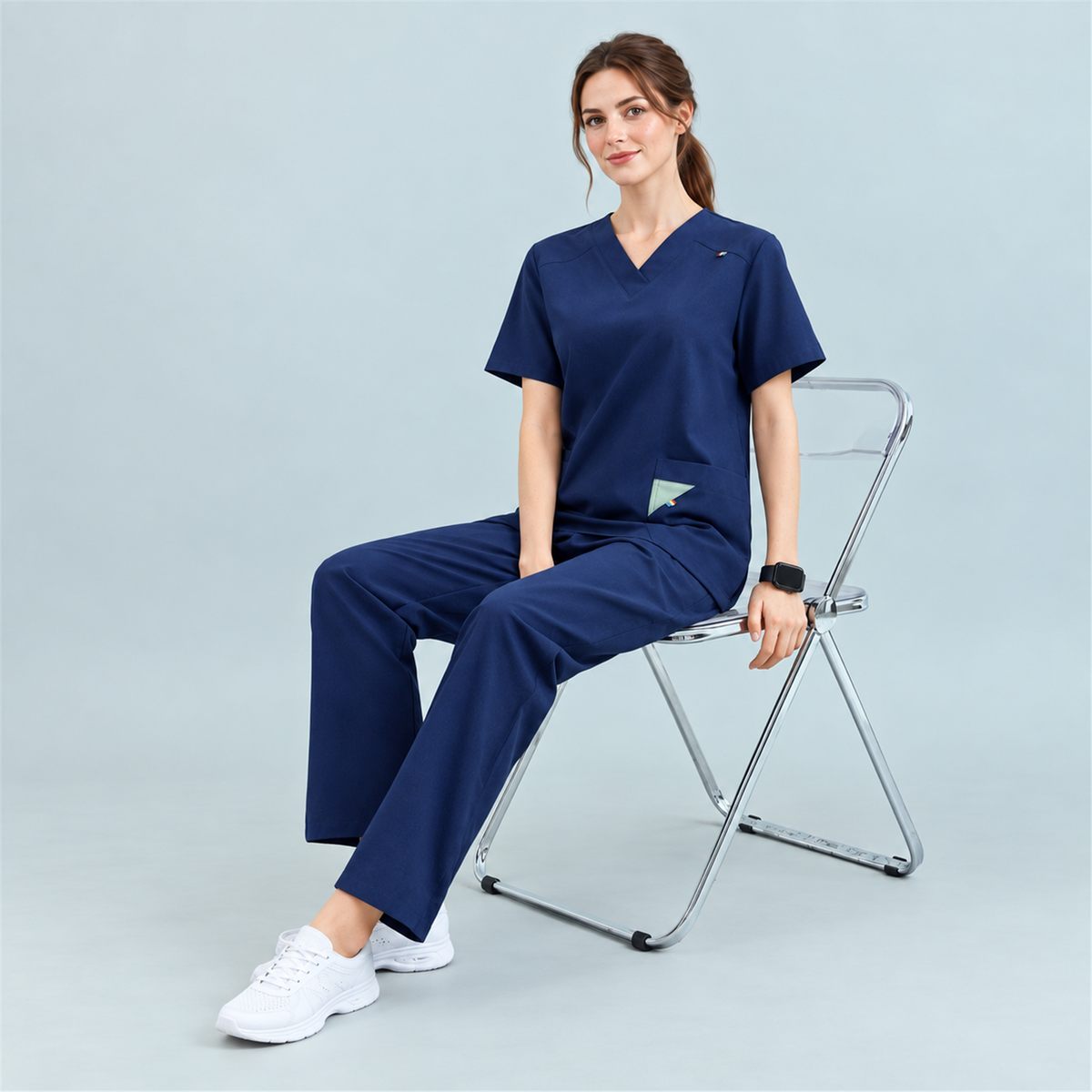Women’s V-Neck Stretch Scrub Top with Contrast Pocket Detail | G&P