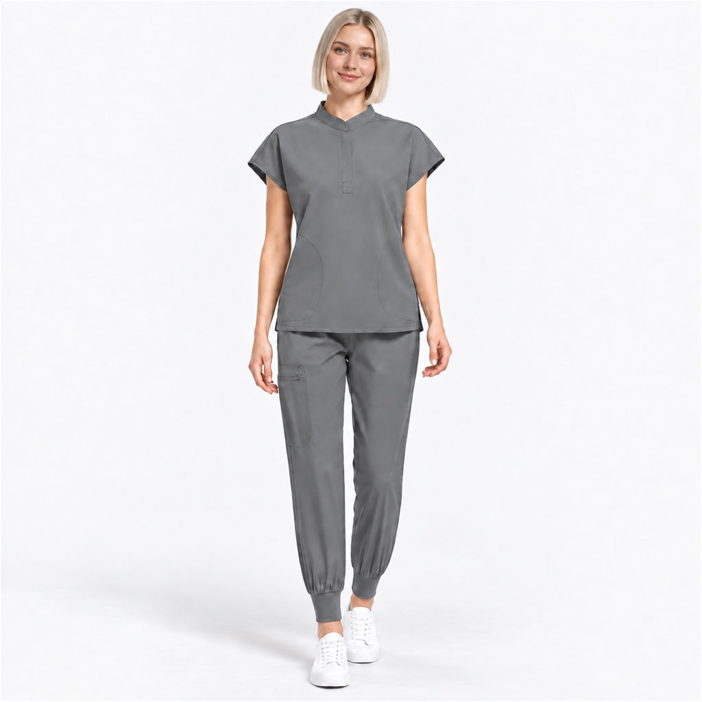Women's Stand Collar Scrub Set with Jogger Pants | G&P
