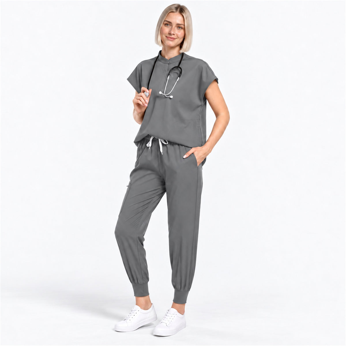 Women's Stand Collar Scrub Set with Jogger Pants | G&P