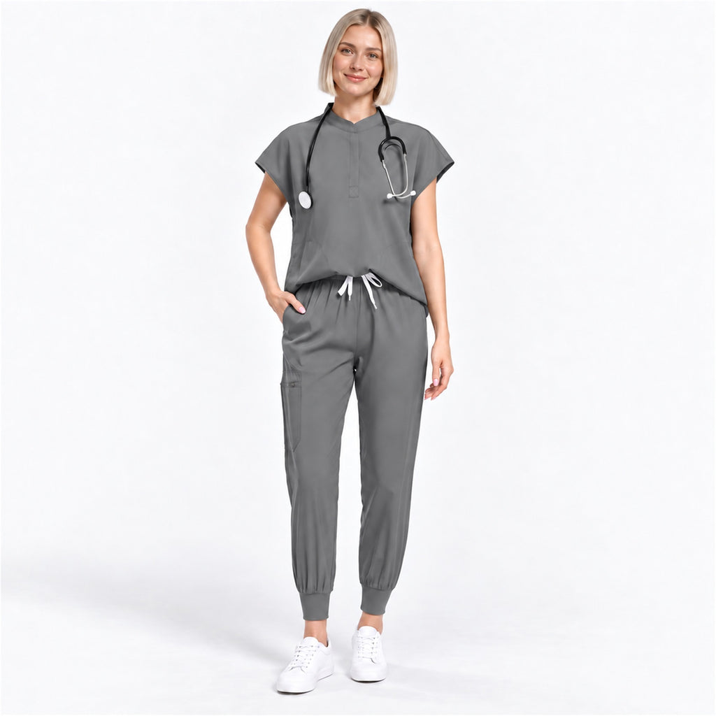 Women's Stand Collar Scrub Set with Jogger Pants | G&P