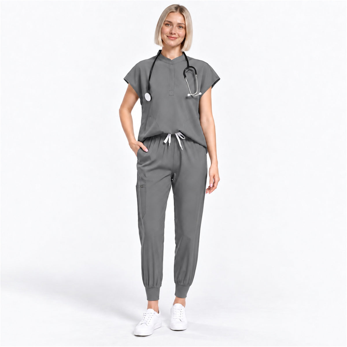 Women's Stand Collar Scrub Set with Jogger Pants | G&P