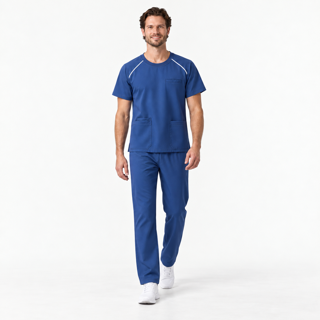 Men's Crew Neck Scrub Set with Contrast Piping | G&P