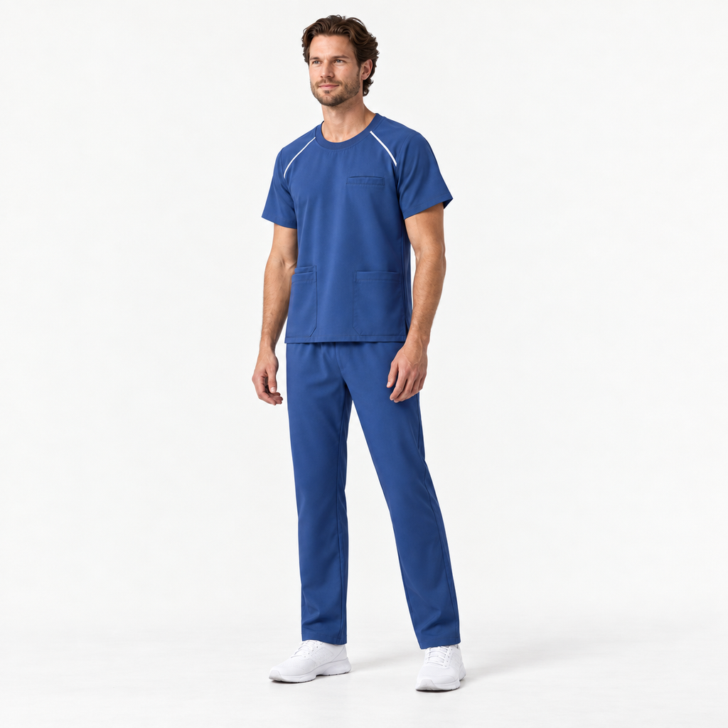 Men's Crew Neck Scrub Set with Contrast Piping | G&P