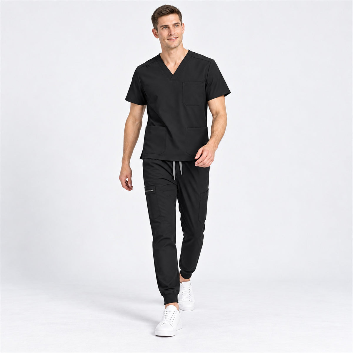 Men's V-Neck Scrub Set with Cargo Jogger Pants | G&P