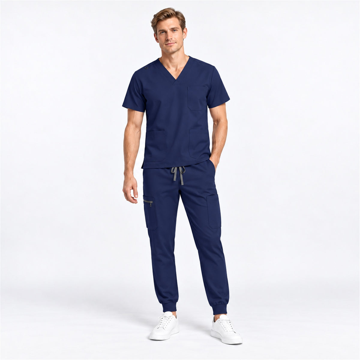 Men's V-Neck Scrub Set with Cargo Jogger Pants | G&P