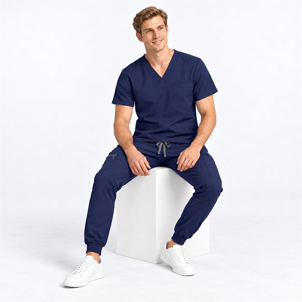 Men's V-Neck Scrub Set with Cargo Jogger Pants | G&P