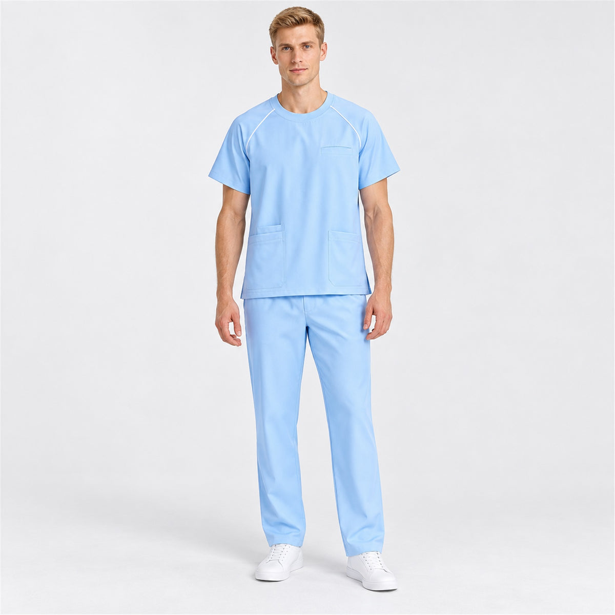 Men's Crew Neck Scrub Set with Contrast Piping | G&P