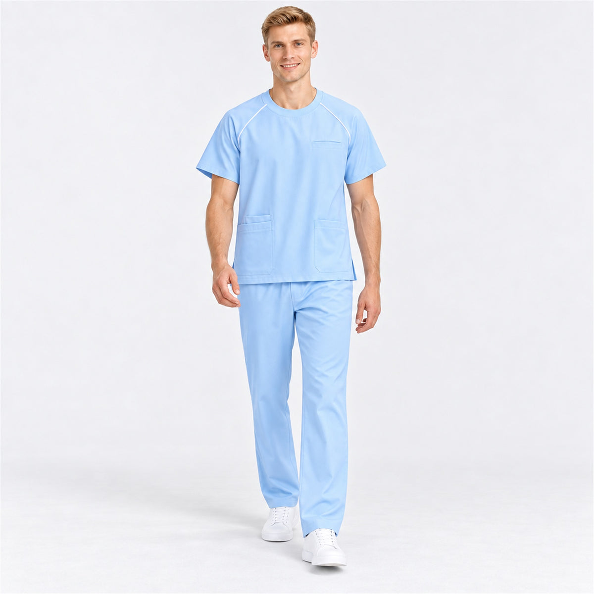 Men's Crew Neck Scrub Set with Contrast Piping | G&P