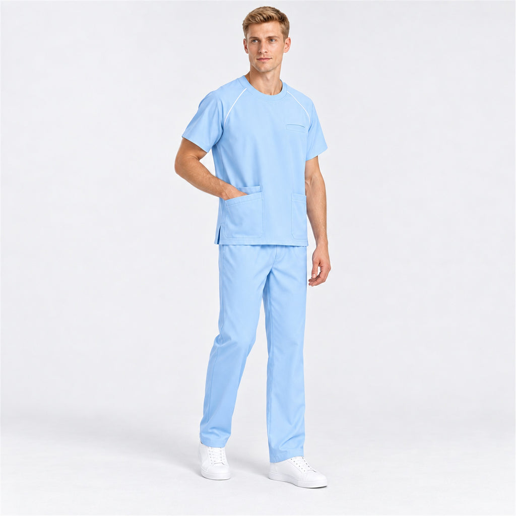 Men's Crew Neck Scrub Set with Contrast Piping | G&P