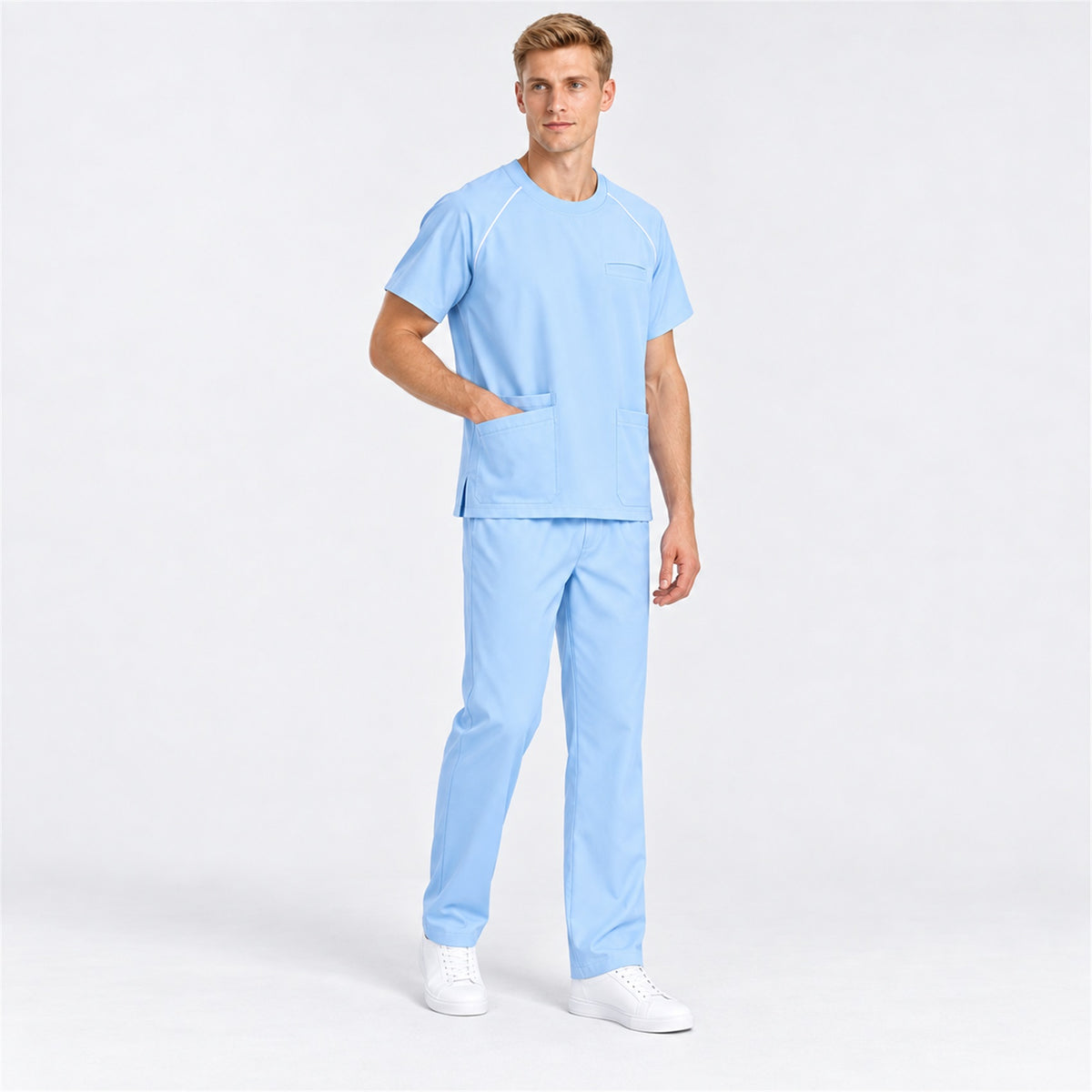 Men's Crew Neck Scrub Set with Contrast Piping | G&P
