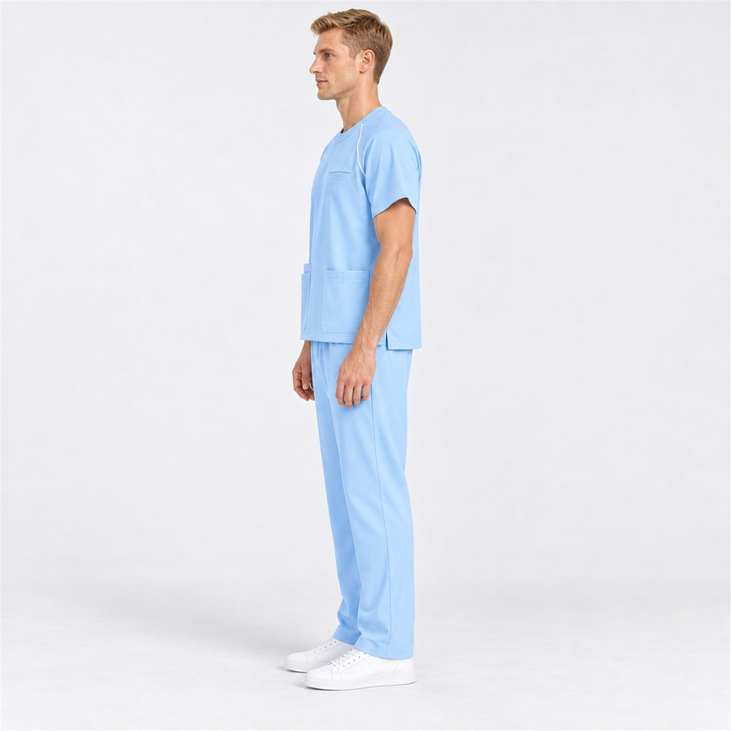Men's Crew Neck Scrub Set with Contrast Piping | G&P