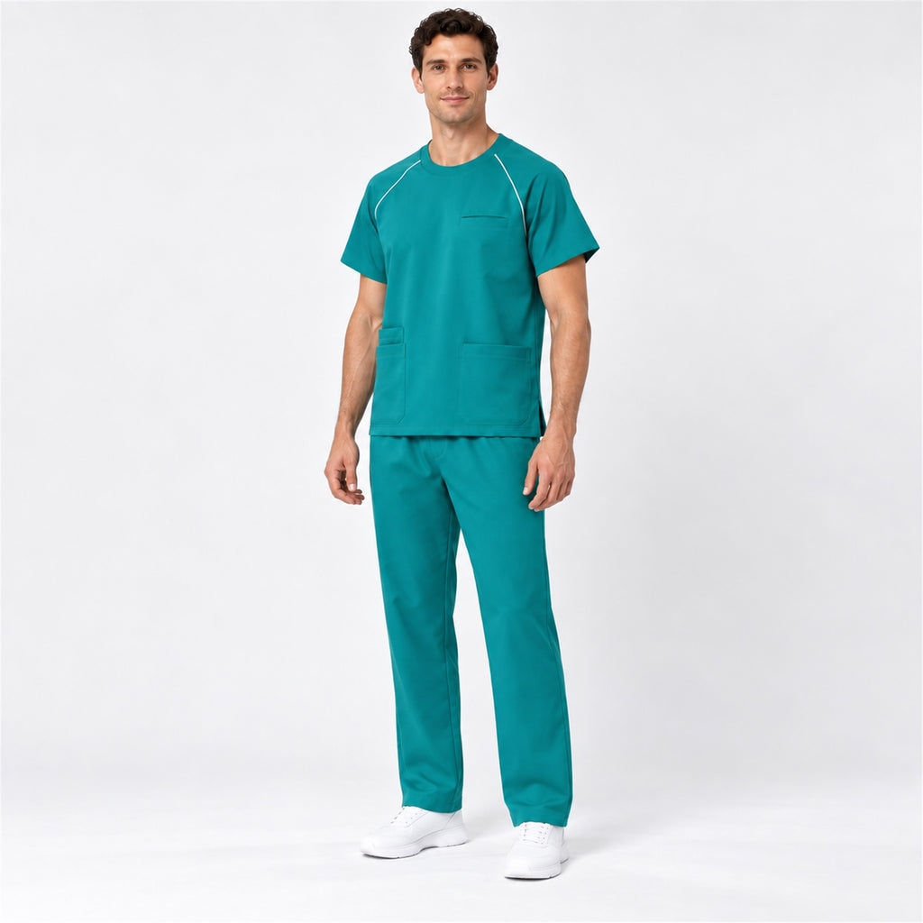 Men's Crew Neck Scrub Set with Contrast Piping | G&P