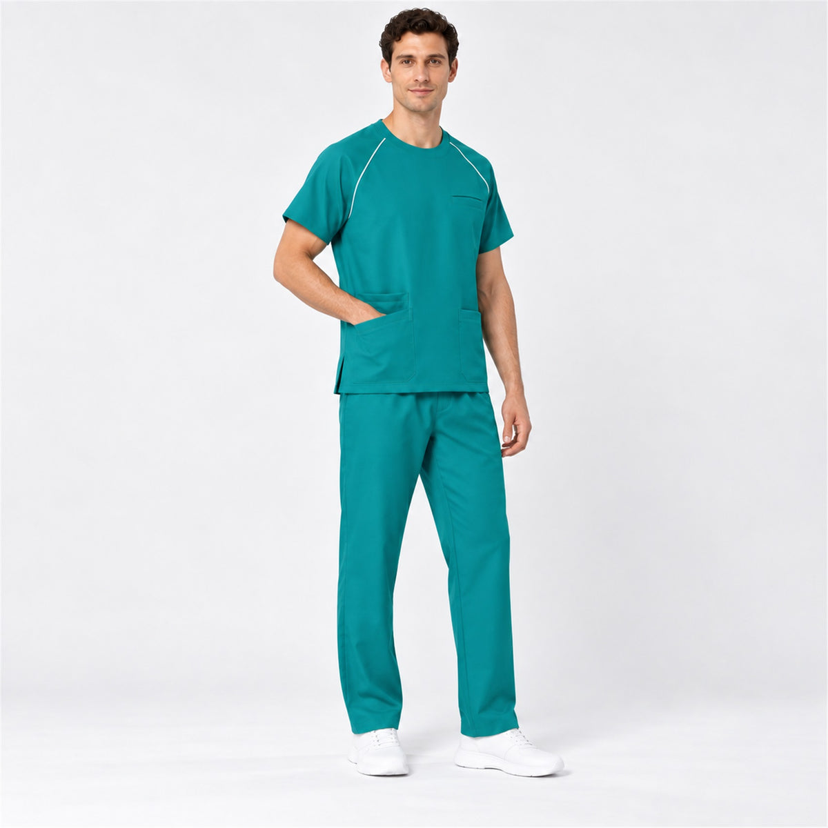 Men's Crew Neck Scrub Set with Contrast Piping | G&P