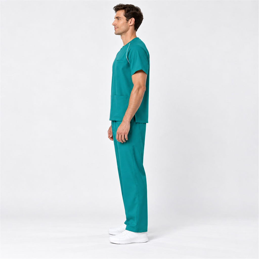 Men's Crew Neck Scrub Set with Contrast Piping | G&P