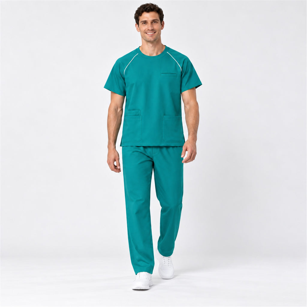 Men's Crew Neck Scrub Set with Contrast Piping | G&P