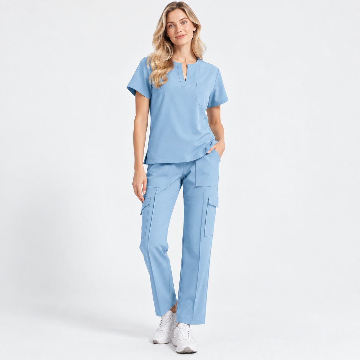 Women's Notch Neck Stretch Scrub Set with Cargo Pants | G&P