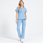 Women's Notch Neck Stretch Scrub Set with Cargo Pants | G&P