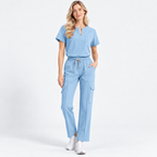Women's Notch Neck Stretch Scrub Set with Cargo Pants | G&P