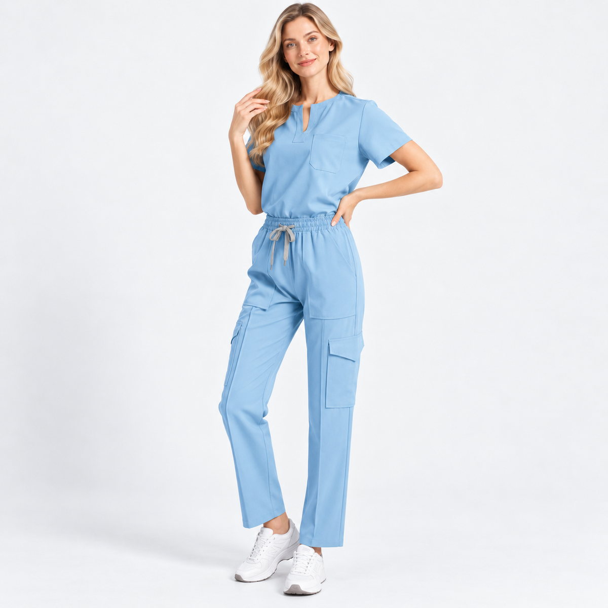 Women's Notch Neck Stretch Scrub Set with Cargo Pants | G&P