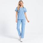Women's Notch Neck Stretch Scrub Set with Cargo Pants | G&P