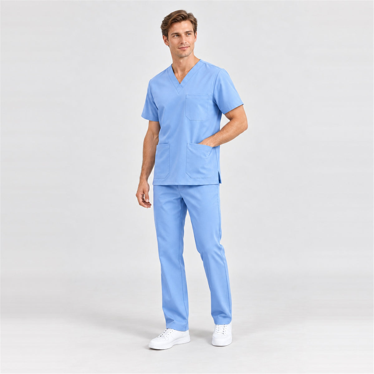 Men's V-Neck Scrub Set with Straight-Leg Pants | G&P