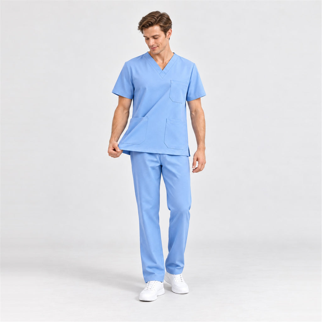 Men's V-Neck Scrub Set with Straight-Leg Pants | G&P