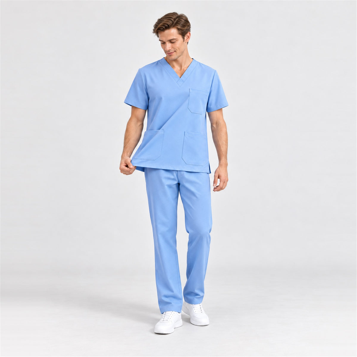 Men's V-Neck Scrub Set with Straight-Leg Pants | G&P