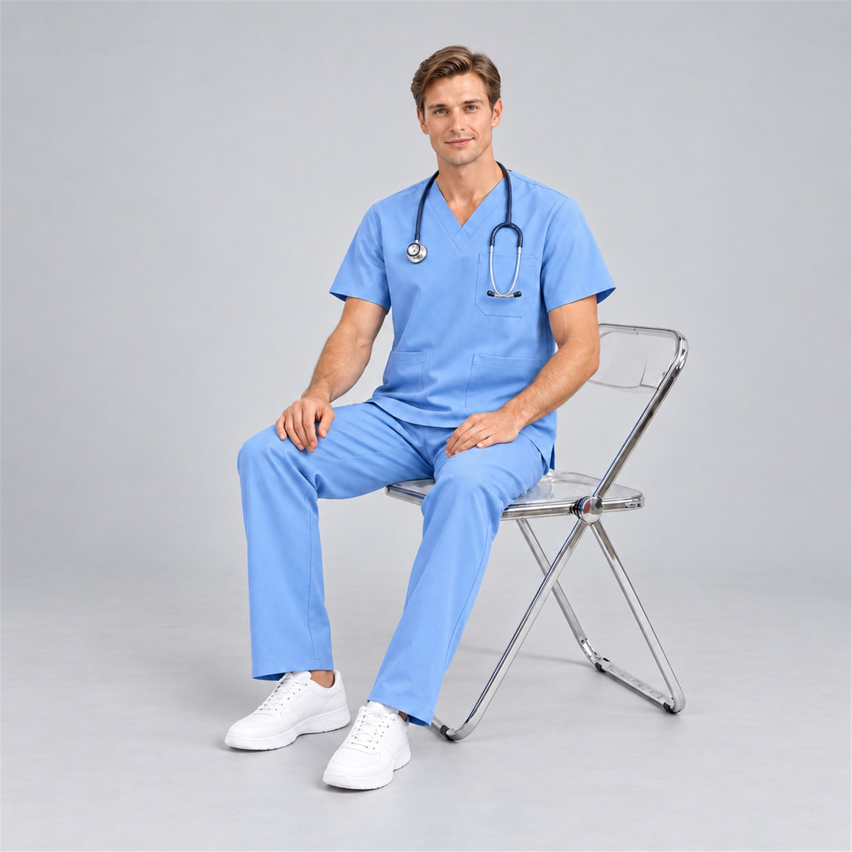 Men's V-Neck Scrub Set with Straight-Leg Pants | G&P
